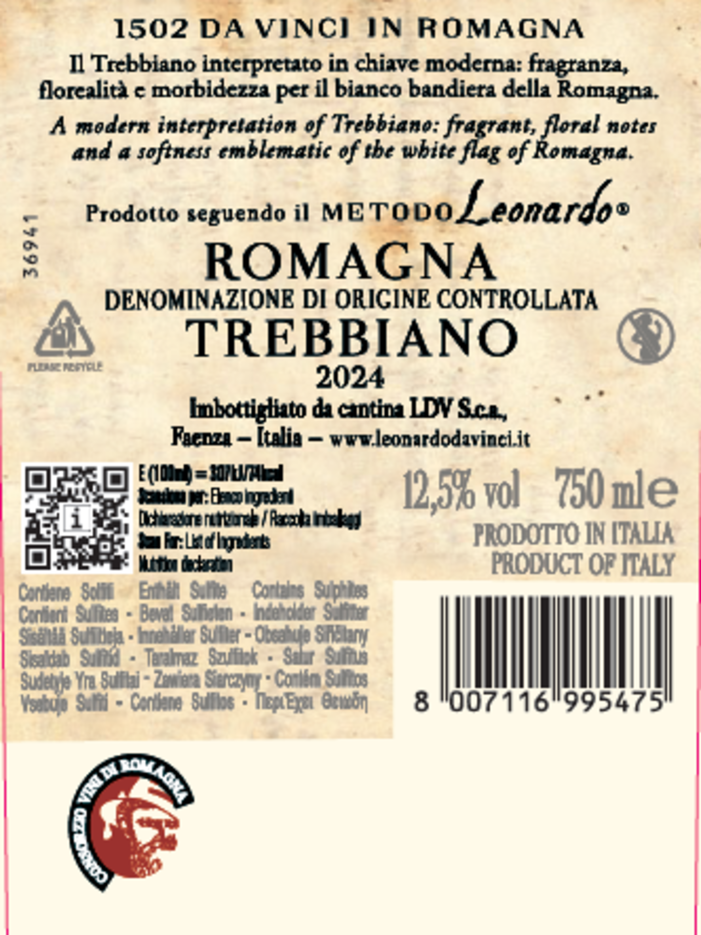 Trebbiano Romagna DOC Duomo di Faenza Rückenetikett