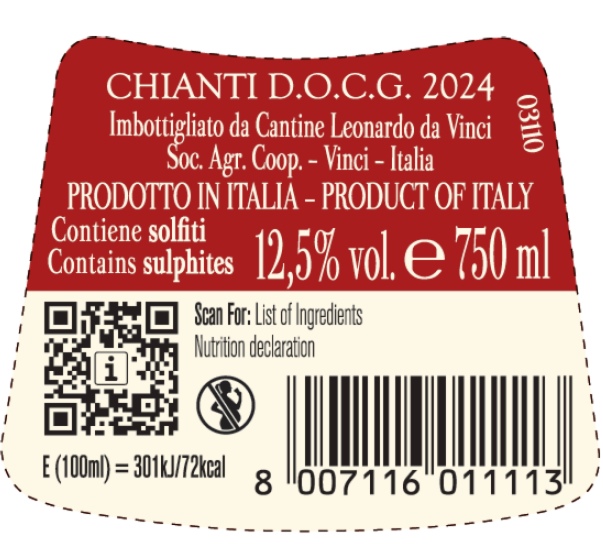 Chianti DOCG Fiasco Vitruviano Rückenetikett