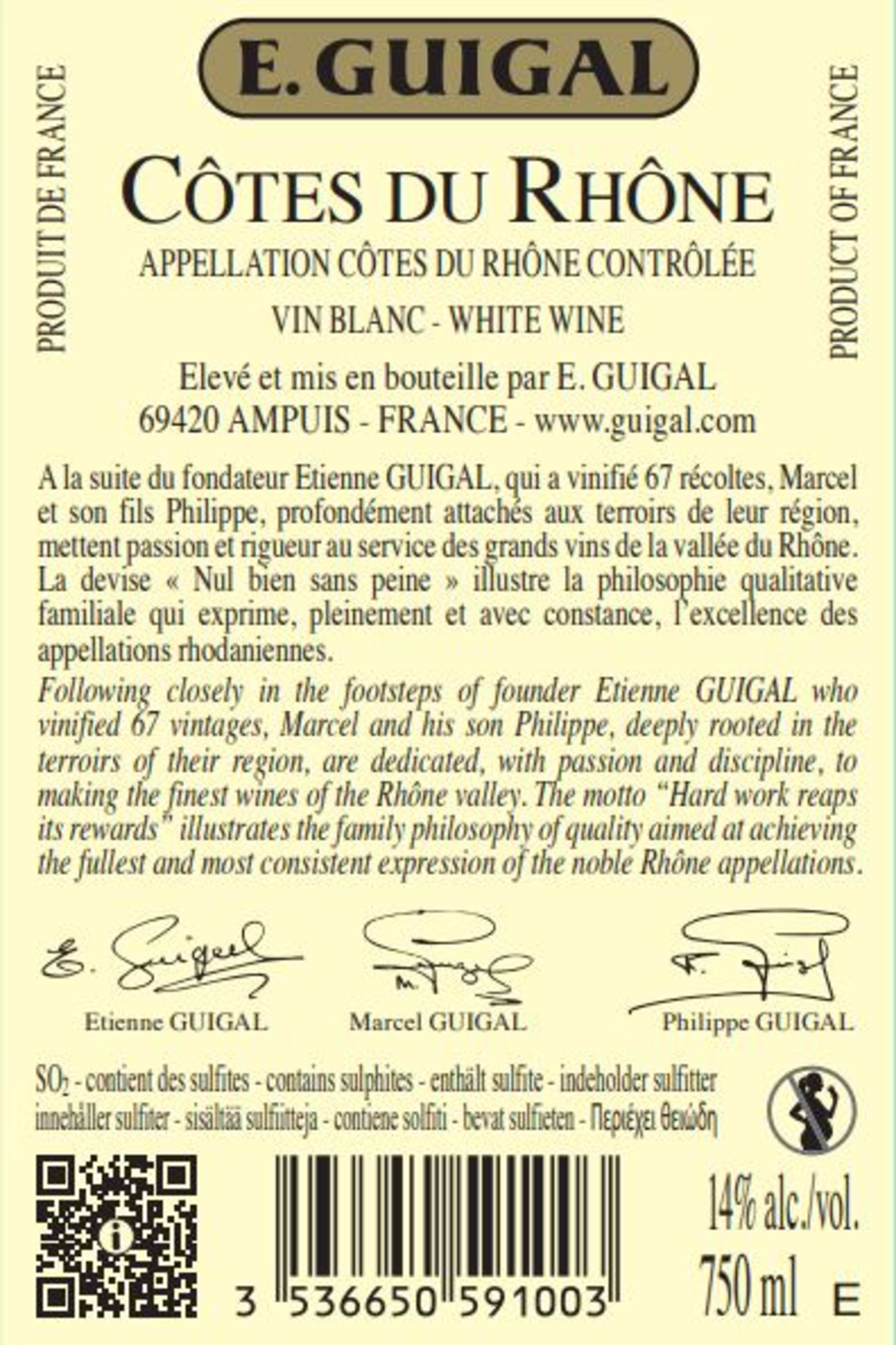 Côtes-du-Rhône AC blanc Rückenetikett