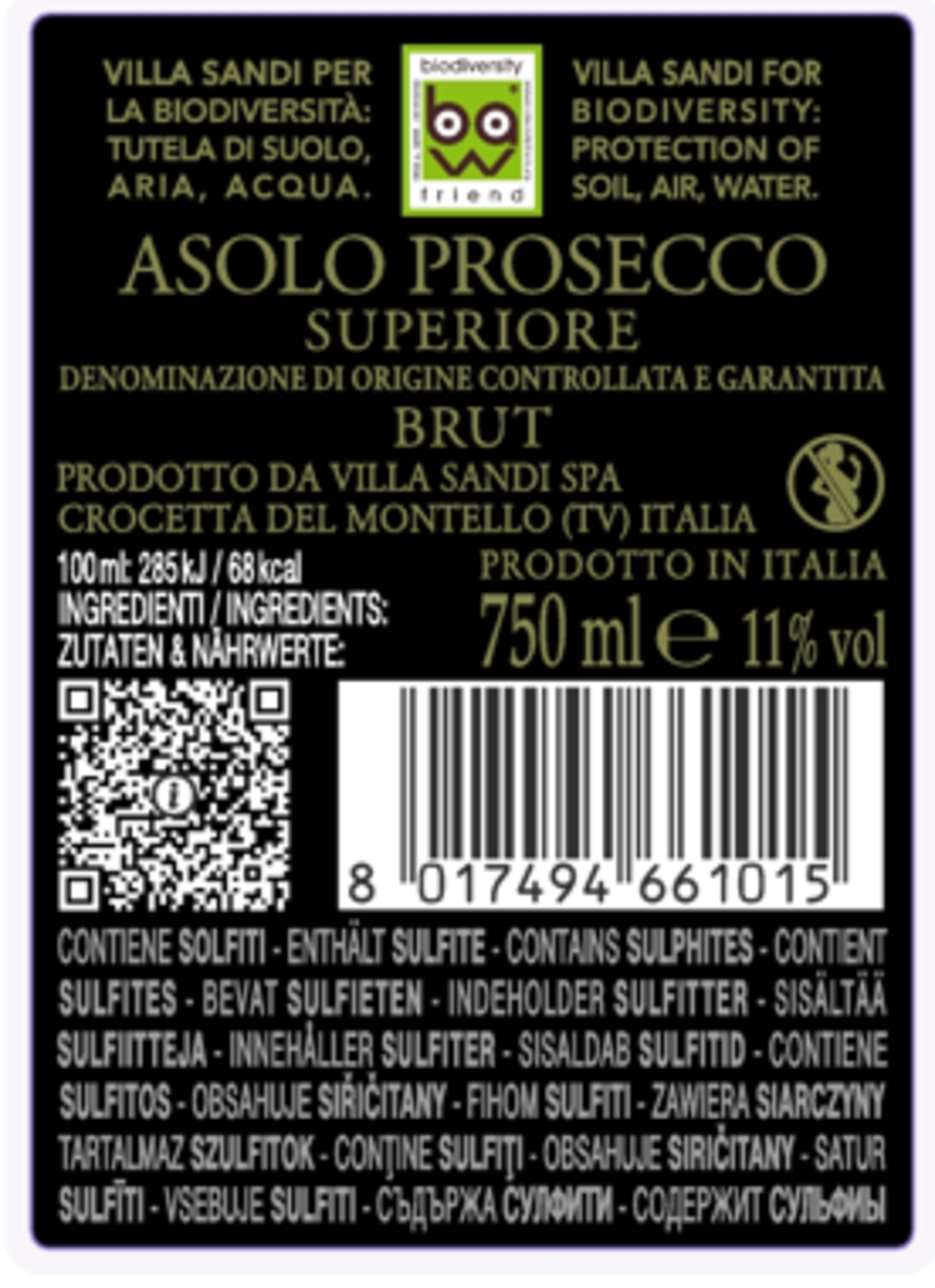 Prosecco Superiore DOCG Brut Asolo Rückenetikett