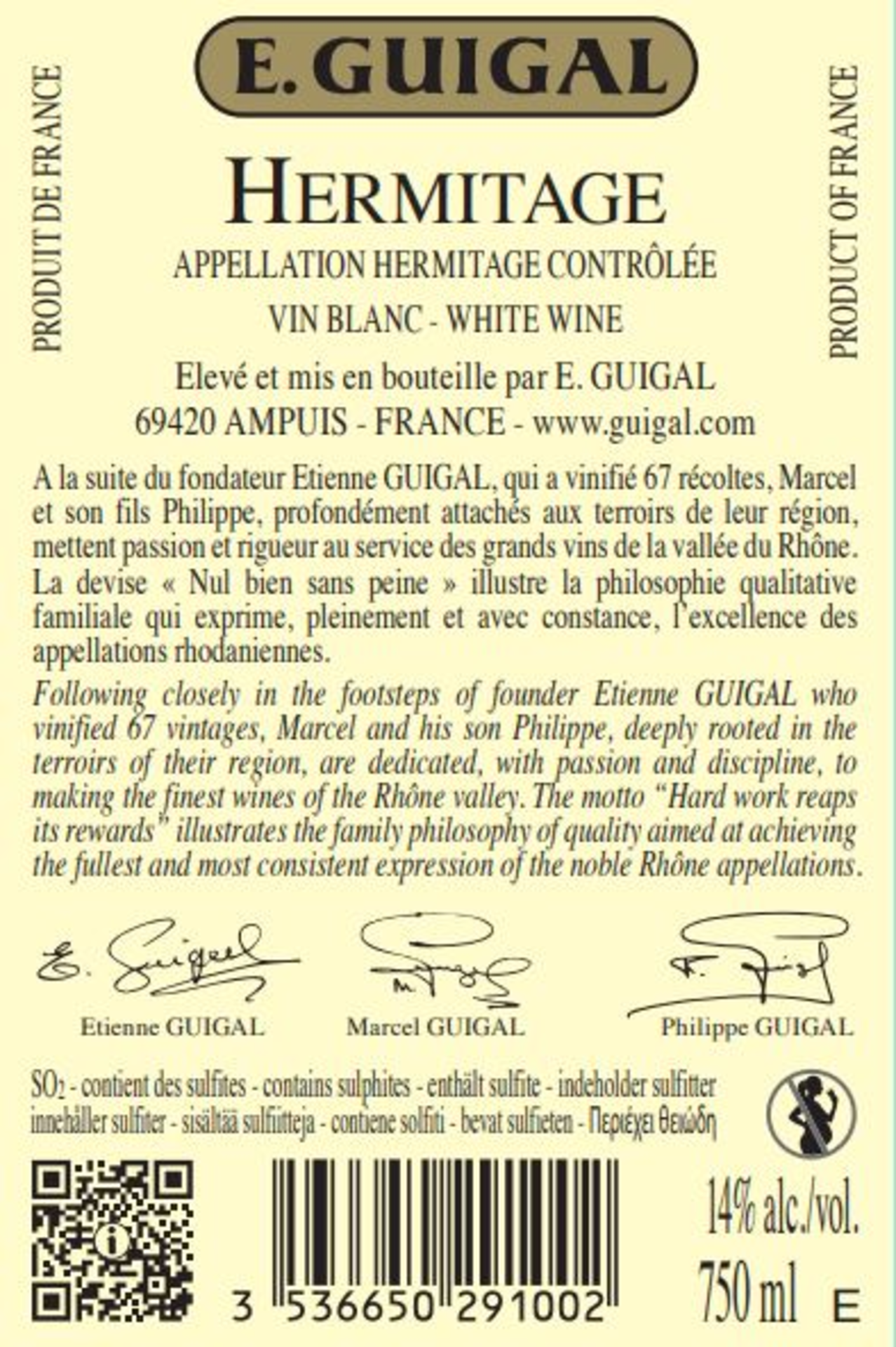 Hermitage AC blanc Rückenetikett