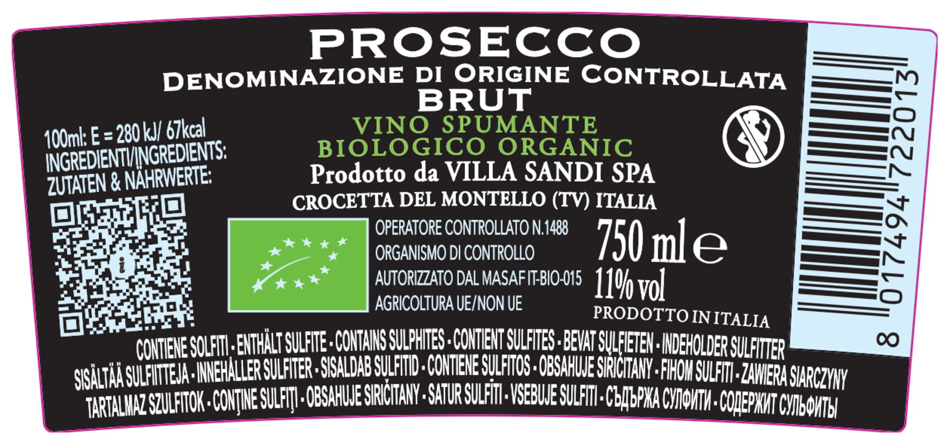 Prosecco Spumante DOC Brut Il Fresco Biologico Rückenetikett