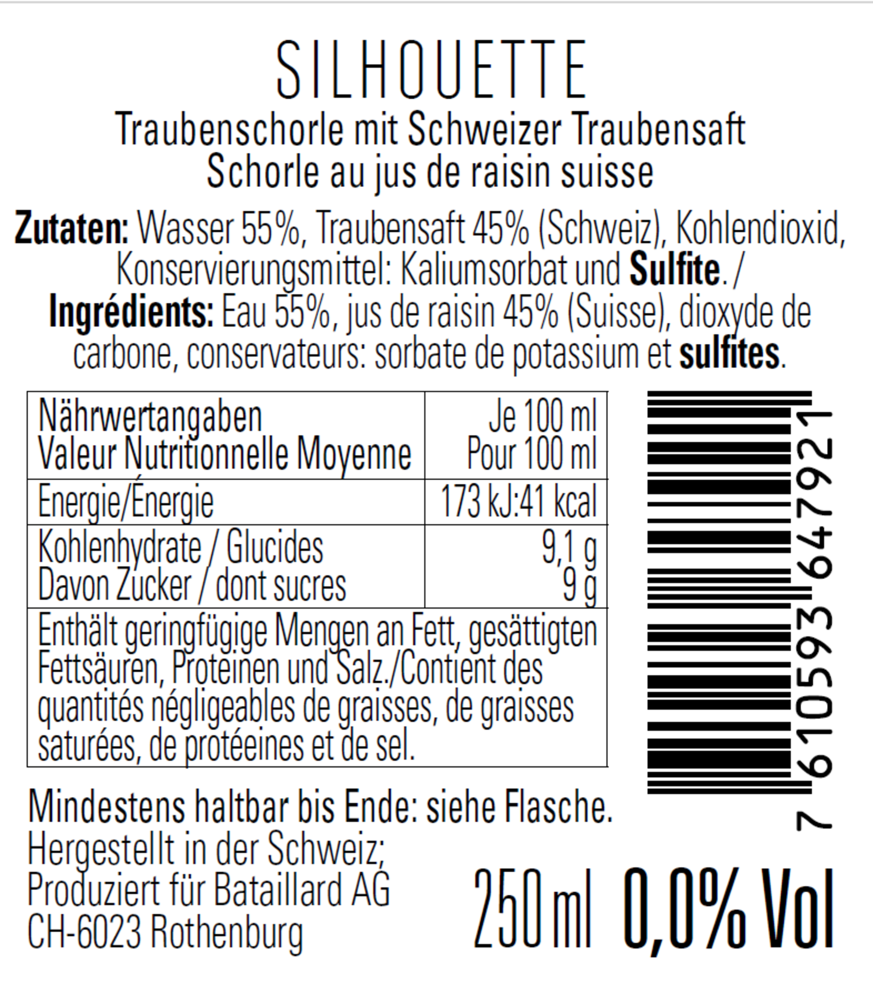 Traubenschorle 0,0% Rückenetikett