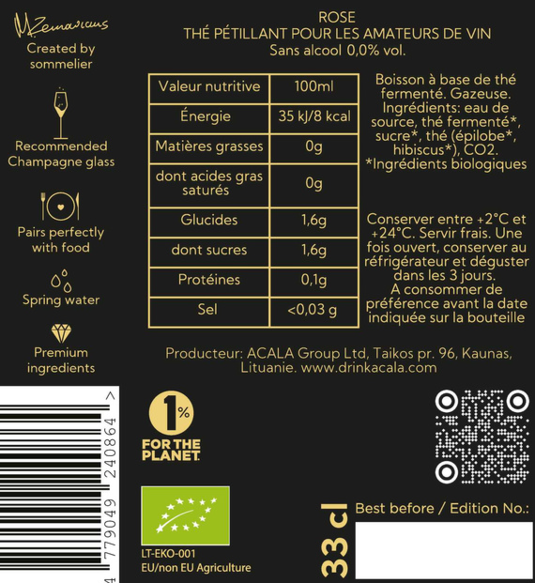 Rosé Sparkling Tea – Bio Rückenetikett