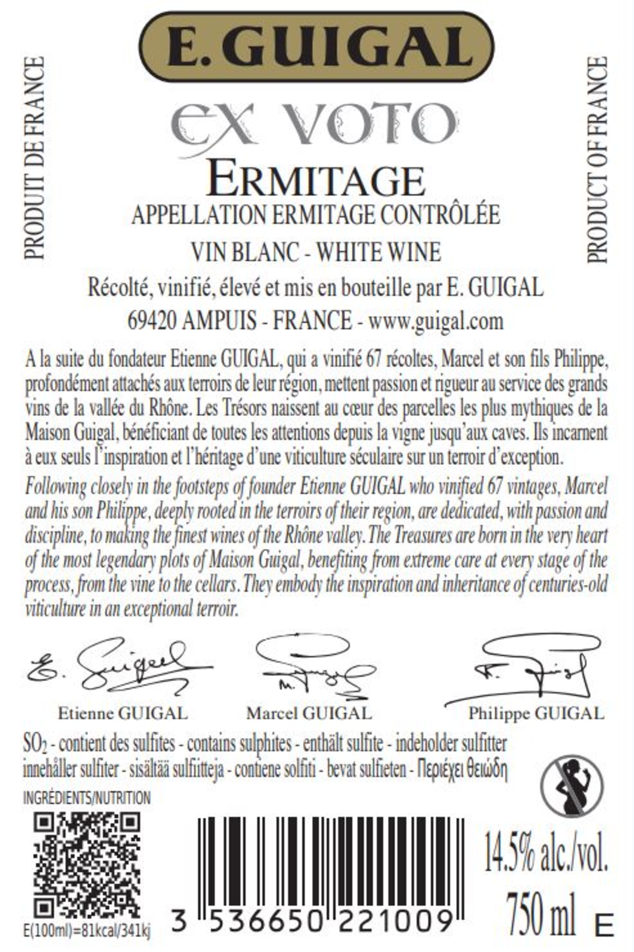 Ermitage Blanc AC "Ex-Voto" Rückenetikett