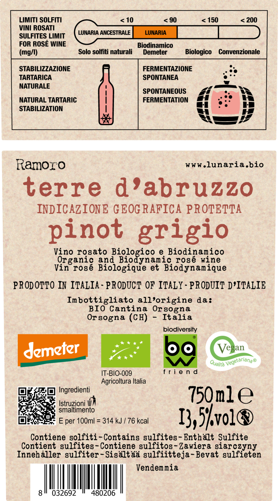 Lunaria - Ramoro Pinot Grigio Terre di Chieti IGP Rückenetikett