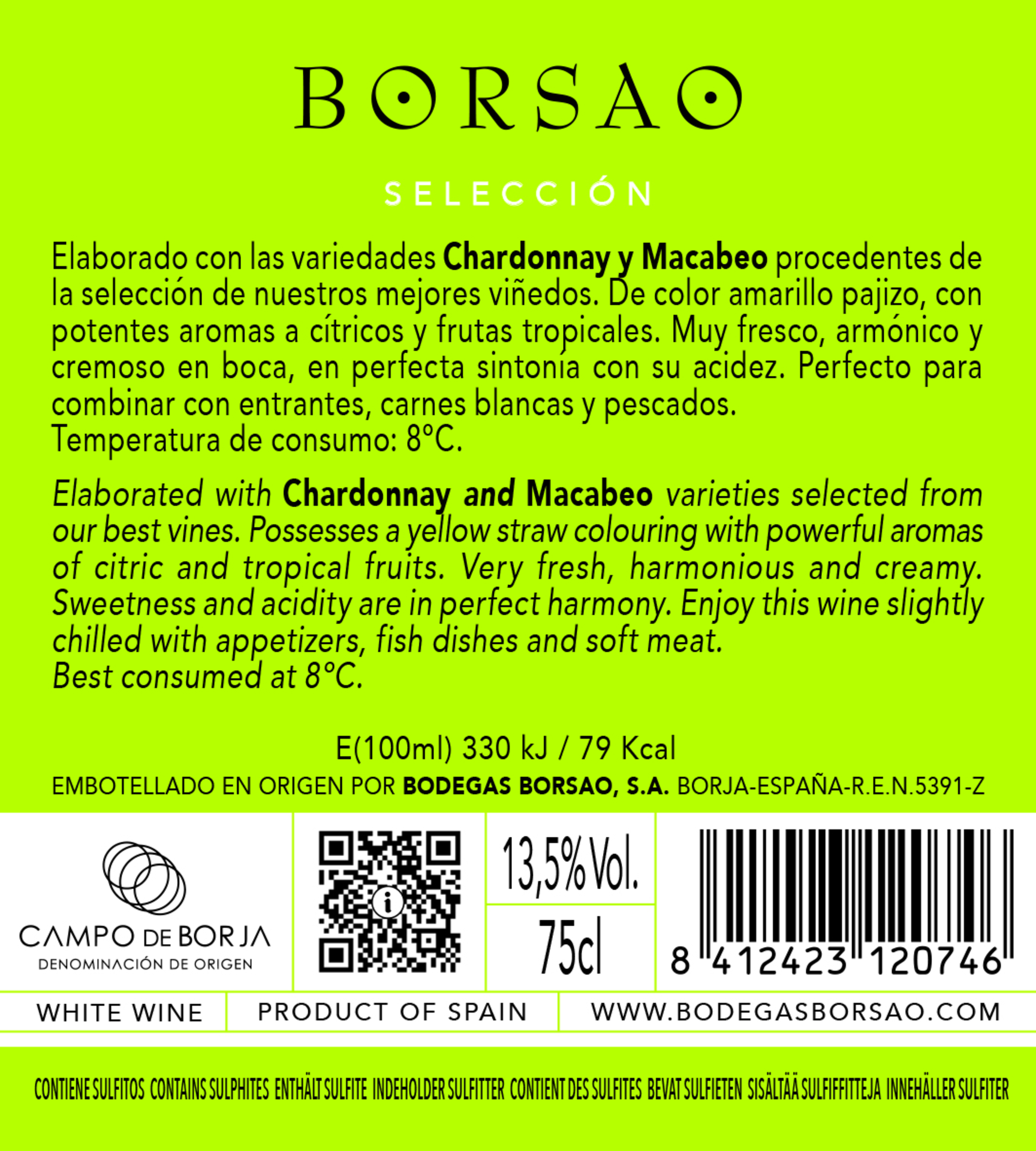 Campo de Borja D.O. Blanco Selección Rückenetikett