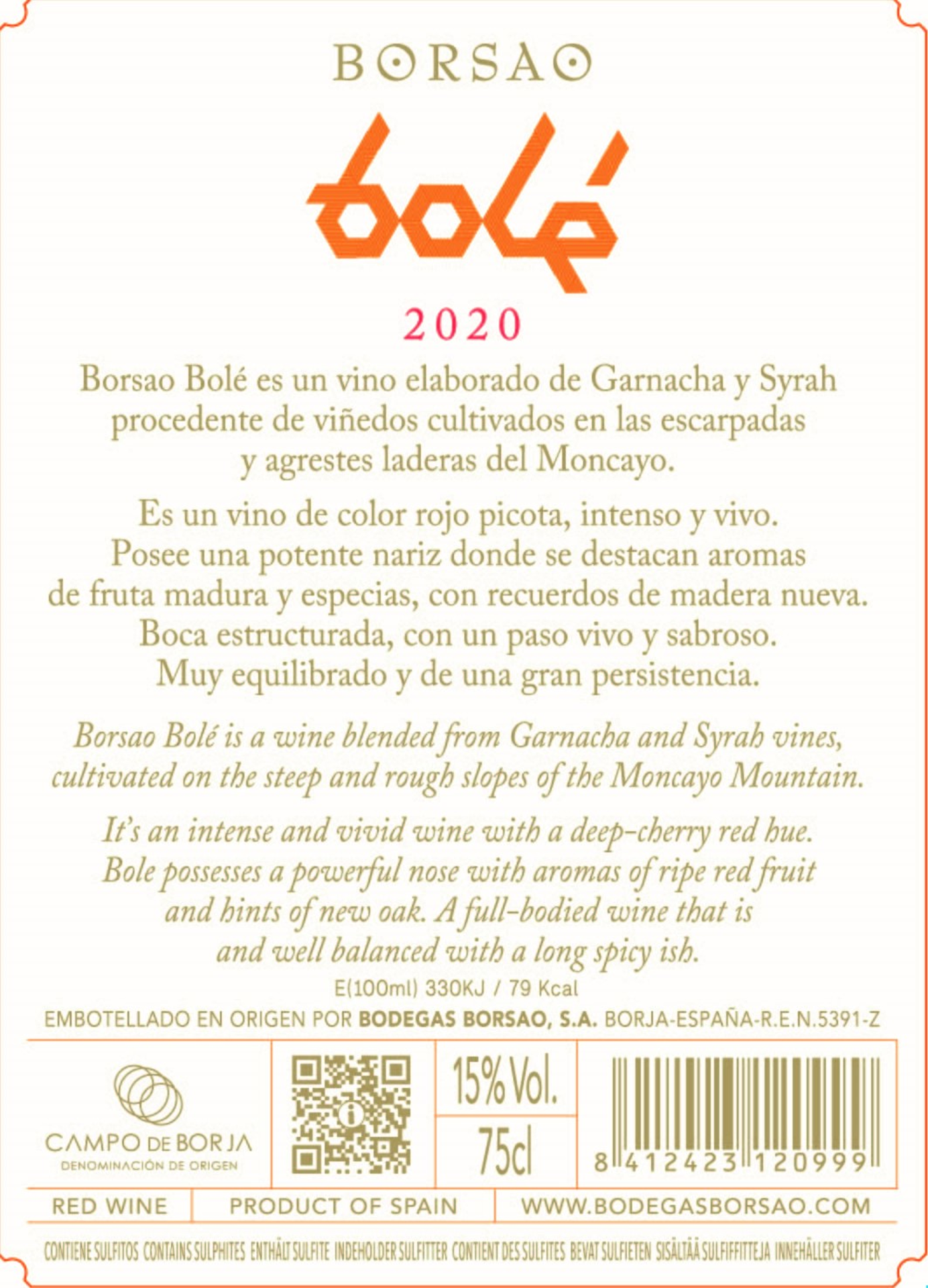 Campo de Borja D.O. Bolé Rückenetikett