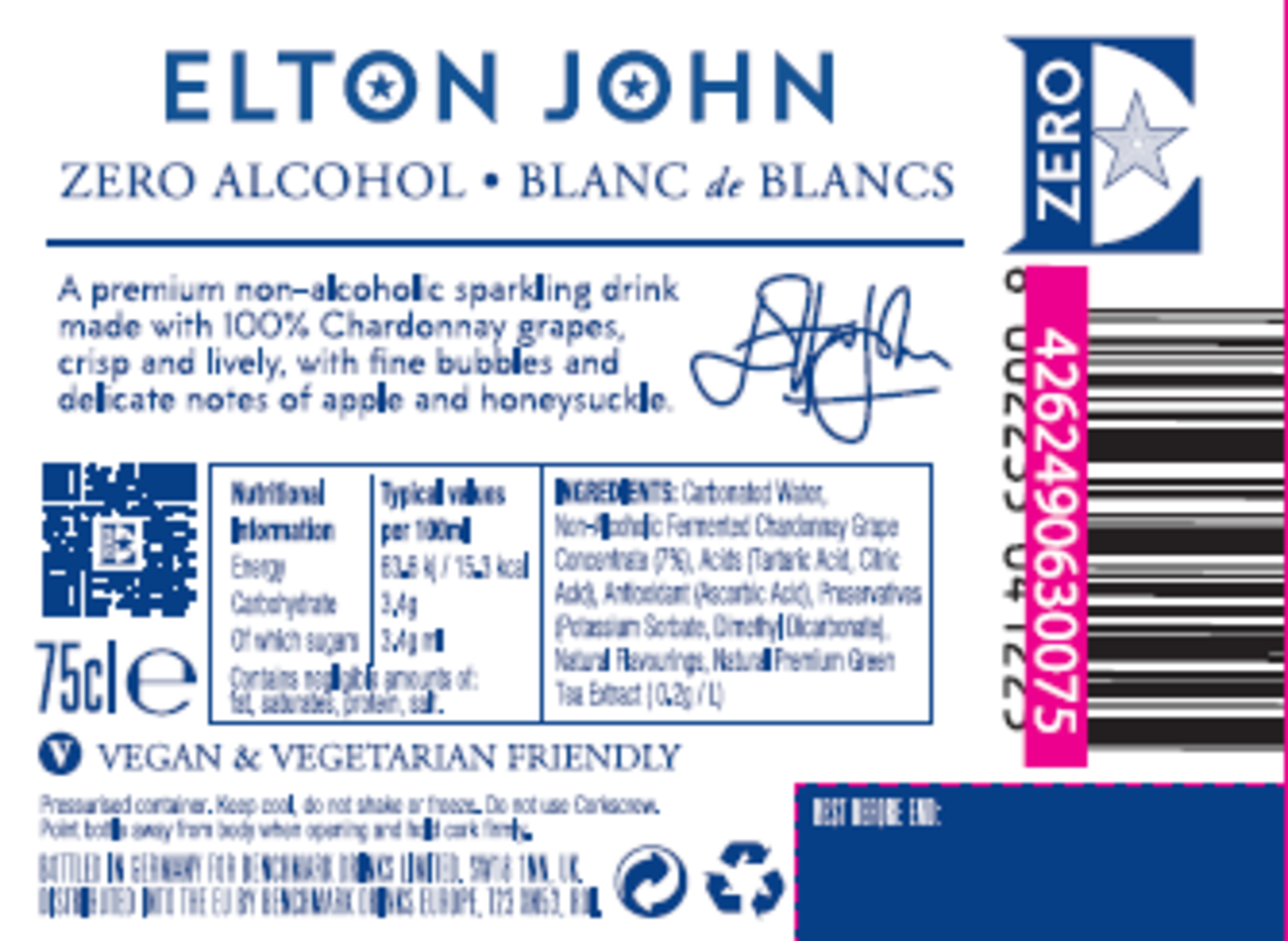 Blanc de Blancs 0,0% Rückenetikett