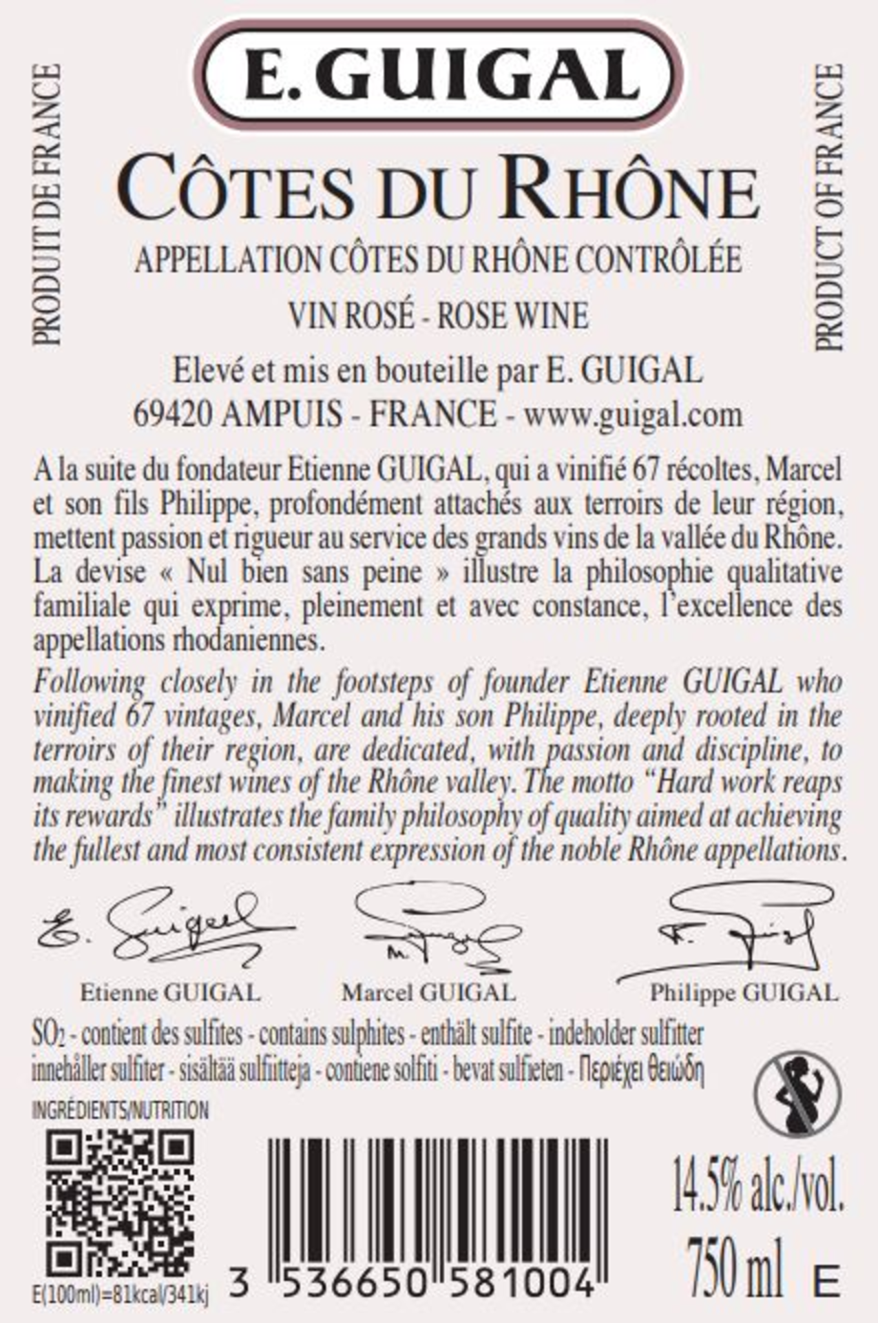 Côtes-du-Rhône AC rosé Rückenetikett