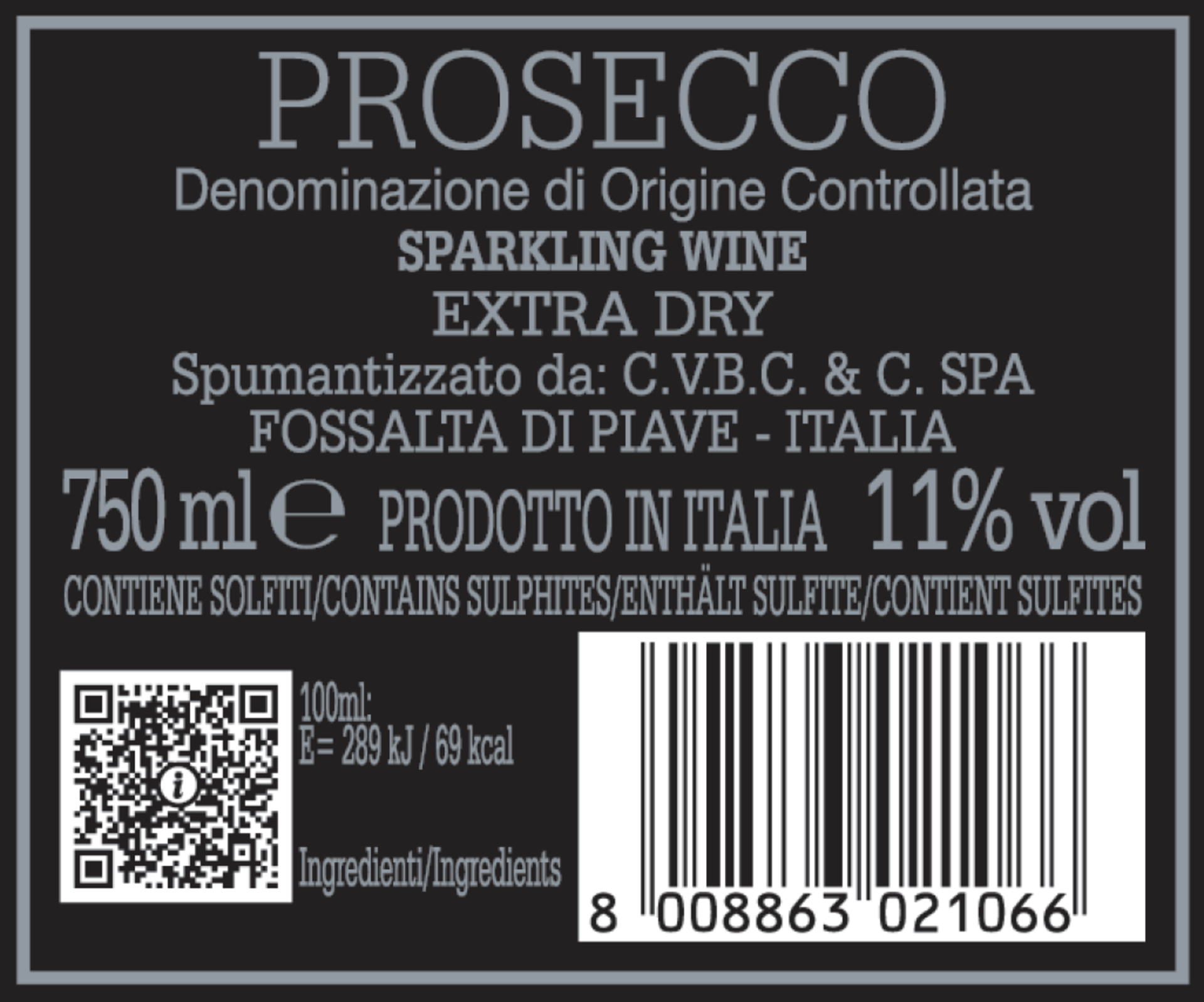 Prosecco DOC Extra Dry Prima Donna Rückenetikett