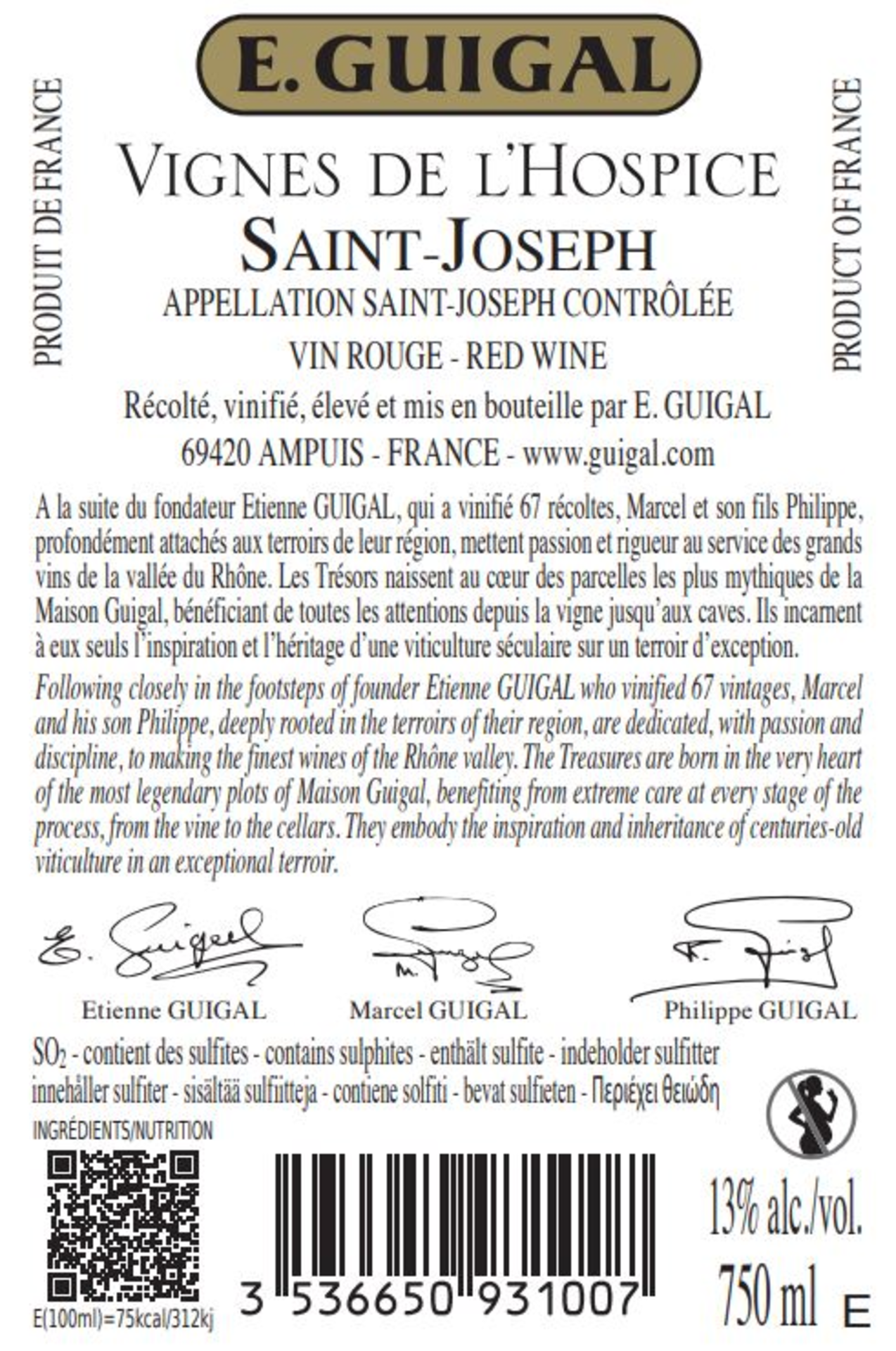 Saint-Joseph AC Vignes de l'Hospice Rückenetikett