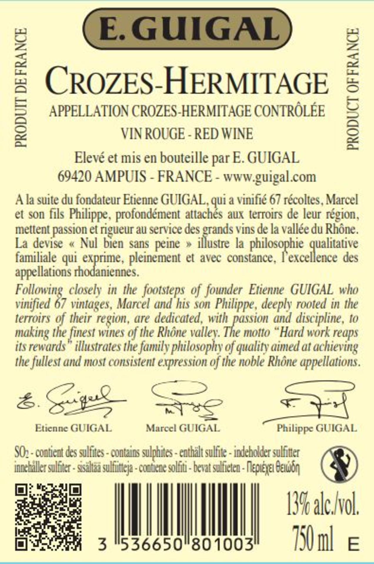 Crozes-Hermitage AC rouge Rückenetikett