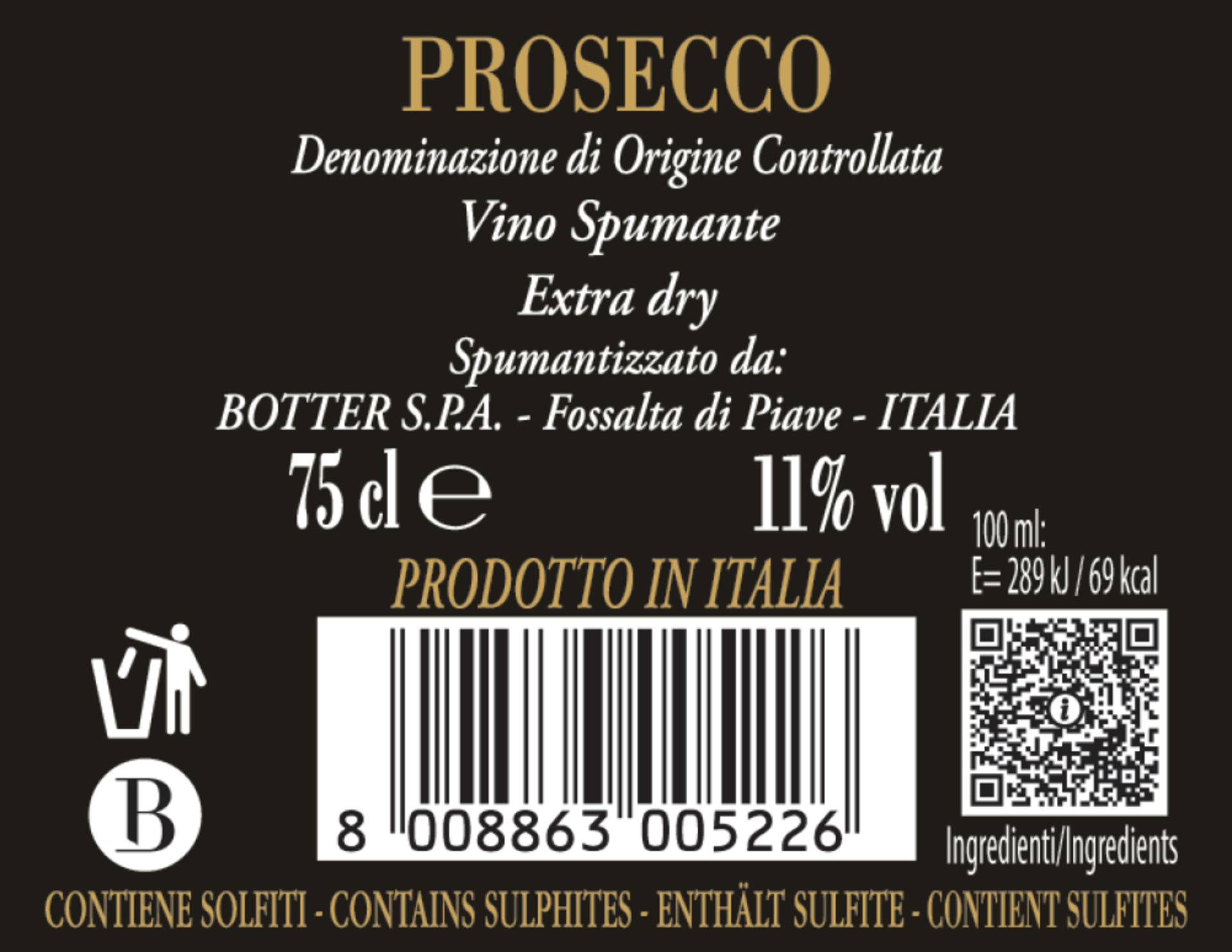 Prosecco DOC Extra Dry Per Ora Rückenetikett