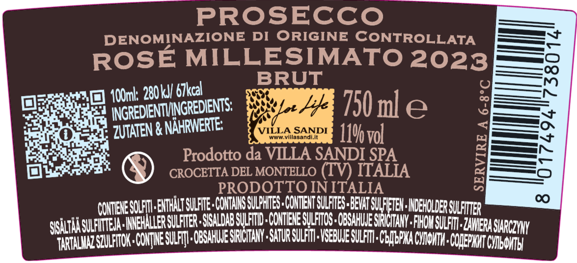 Prosecco DOC Rosé Millesimato Il Fresco Brut Rückenetikett