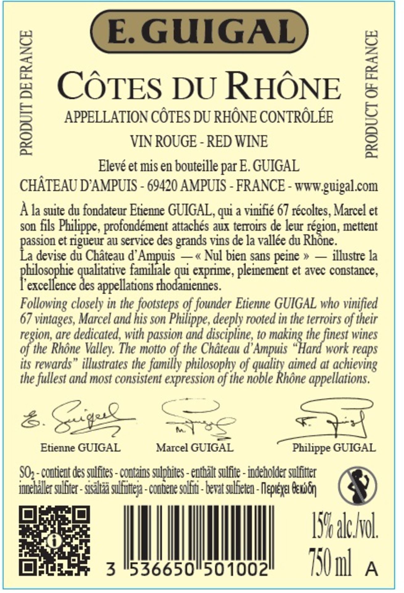 Côtes-du-Rhône AC rouge Rückenetikett