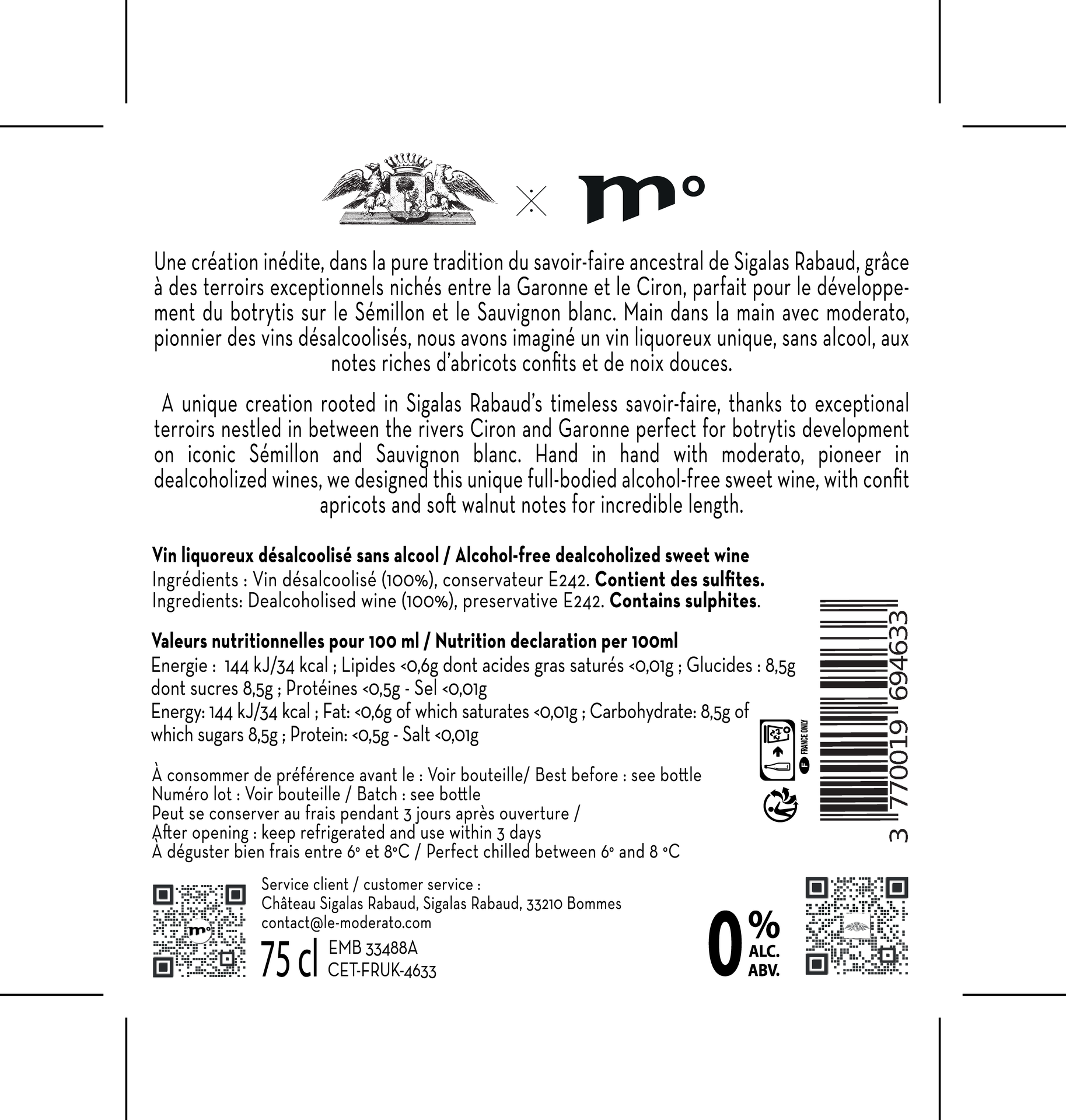 Vin liquoreux blanc 0% Rückenetikett