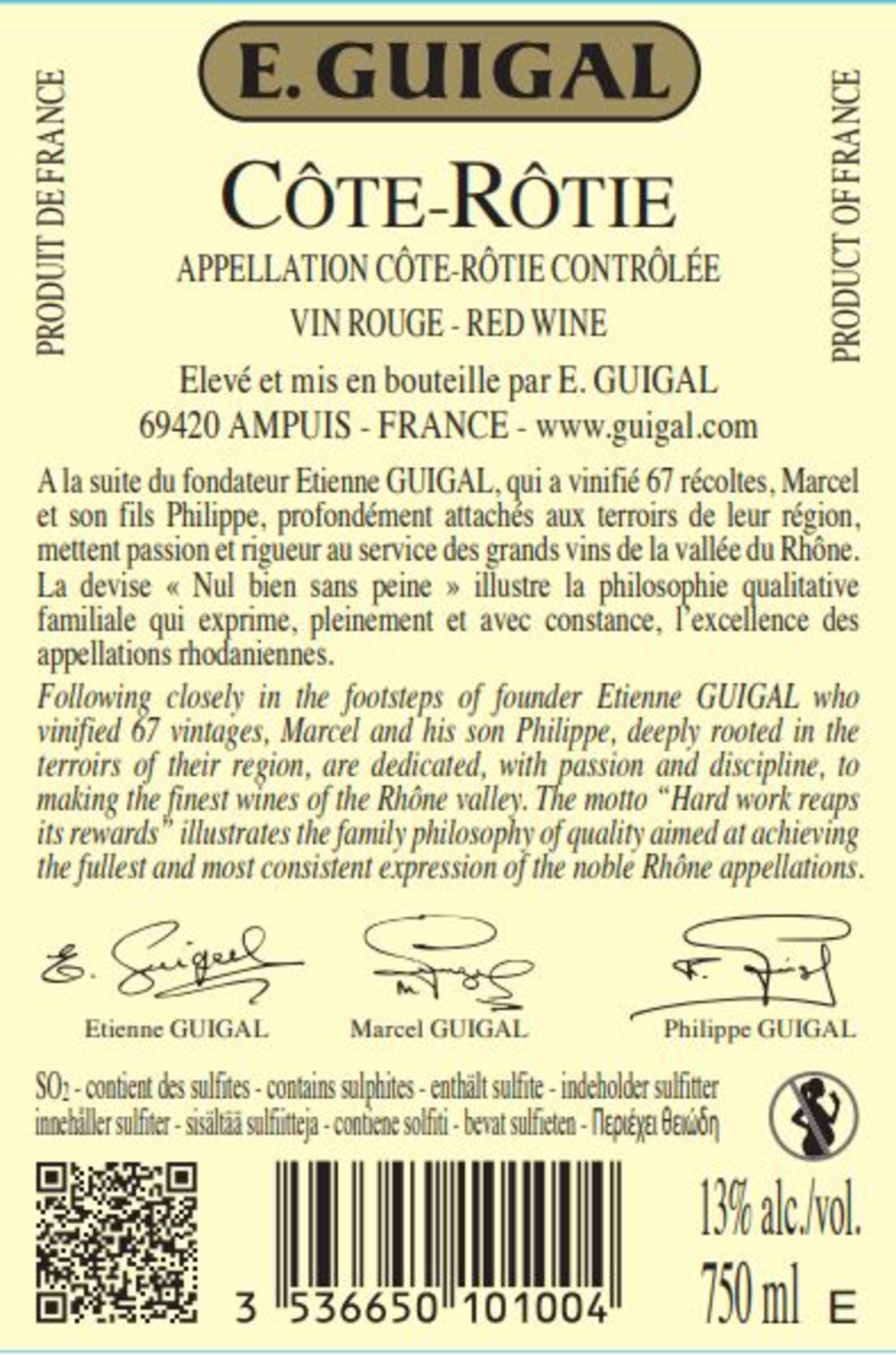 Côte Rôtie AC Brune et Blonde de Guigal Rückenetikett